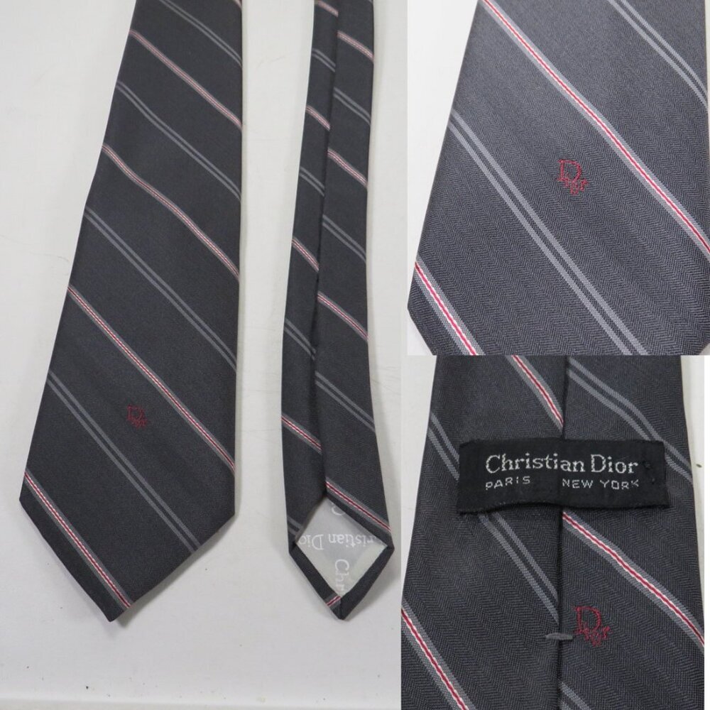 Christian Dior Vintage Men’s Tie Necktie USA Gray Striped